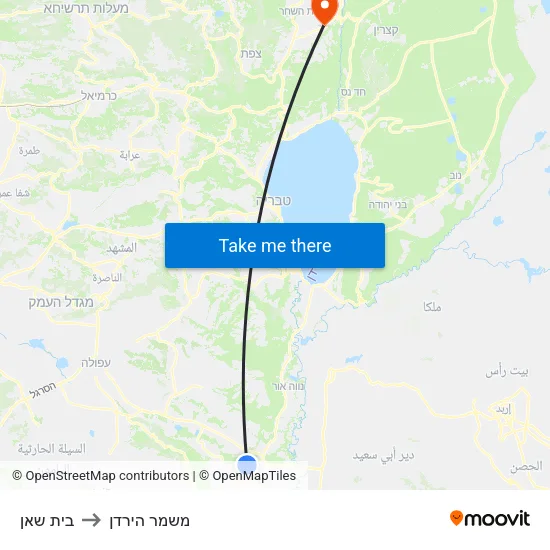 בית שאן to משמר הירדן map