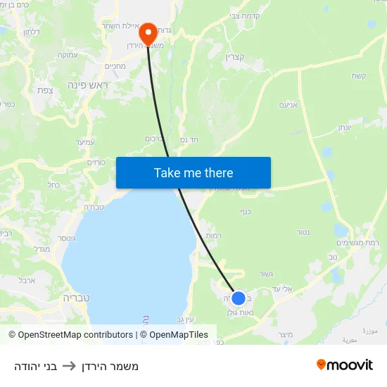בני יהודה to משמר הירדן map