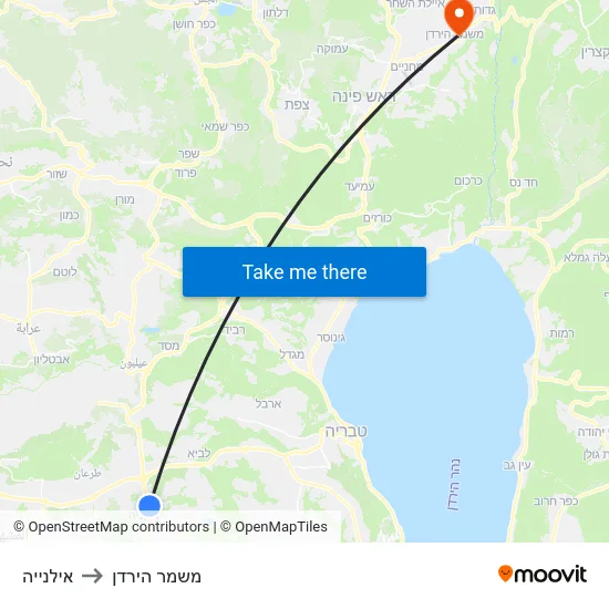 אילנייה to משמר הירדן map