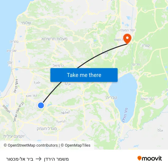 ביר אל-מכסור to משמר הירדן map