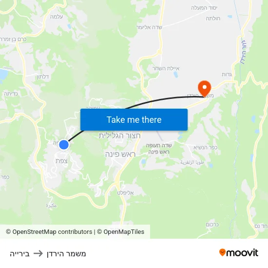 בירייה to משמר הירדן map