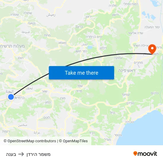 בענה to משמר הירדן map