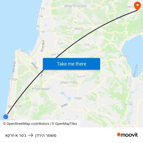 ג'סר א-זרקא to משמר הירדן map