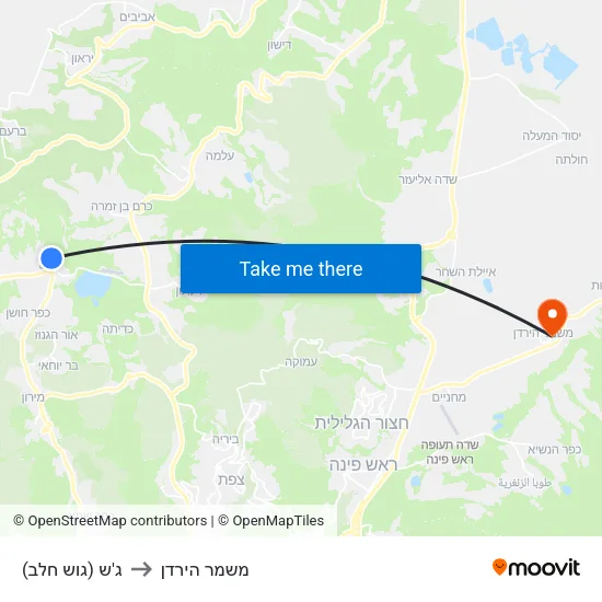 ג'ש (גוש חלב) to משמר הירדן map