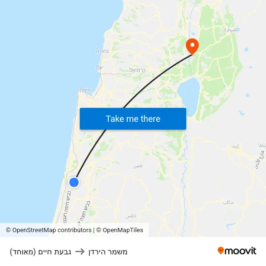 גבעת חיים (מאוחד) to משמר הירדן map