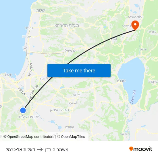 דאלית אל-כרמל to משמר הירדן map