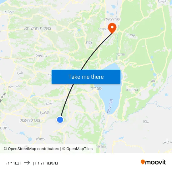 דבורייה to משמר הירדן map