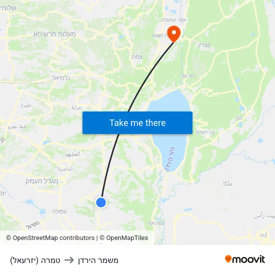 טמרה (יזרעאל) to משמר הירדן map