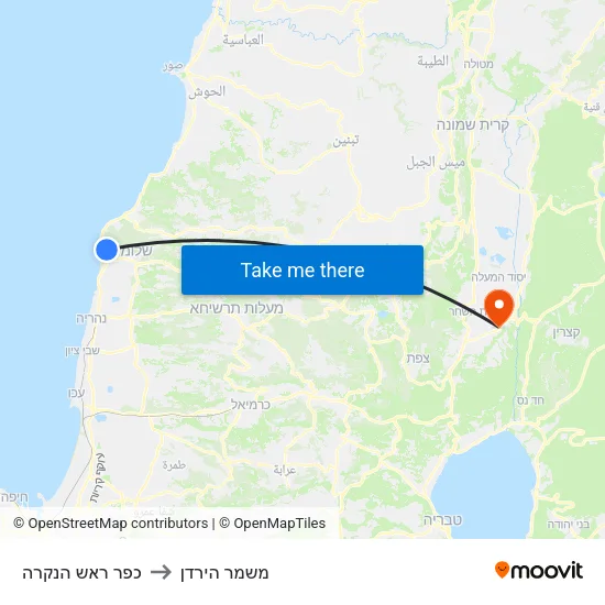 כפר ראש הנקרה to משמר הירדן map