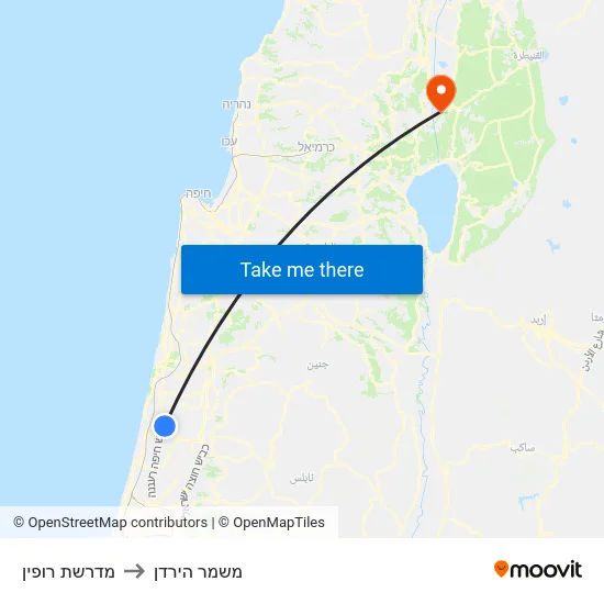 מדרשת רופין to משמר הירדן map