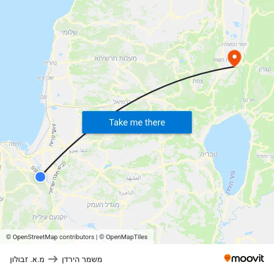 מ.א. זבולון to משמר הירדן map