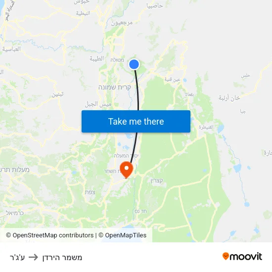 ע'ג'ר to משמר הירדן map