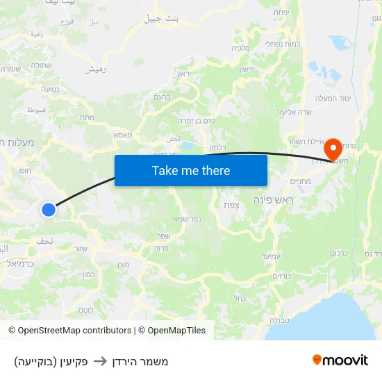 פקיעין (בוקייעה) to משמר הירדן map