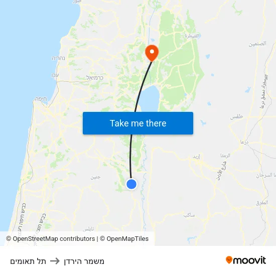 תל תאומים to משמר הירדן map