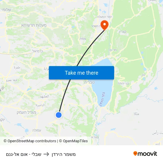 שבלי - אום אל-גנם to משמר הירדן map