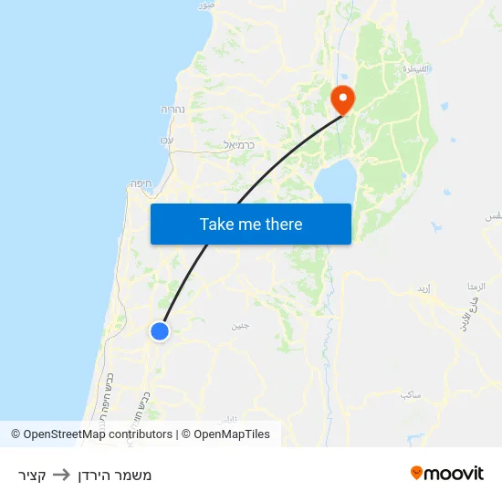 קציר to משמר הירדן map