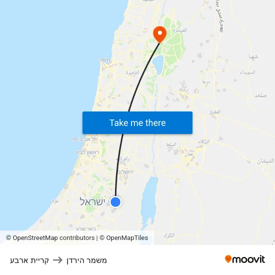 קריית ארבע to משמר הירדן map
