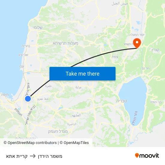 קריית אתא to משמר הירדן map