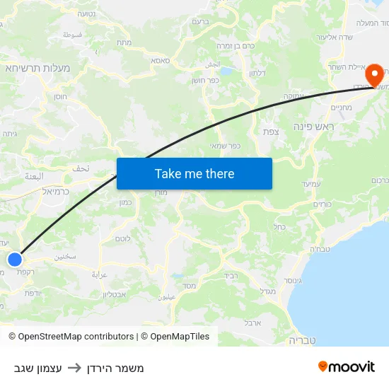 עצמון שגב to משמר הירדן map