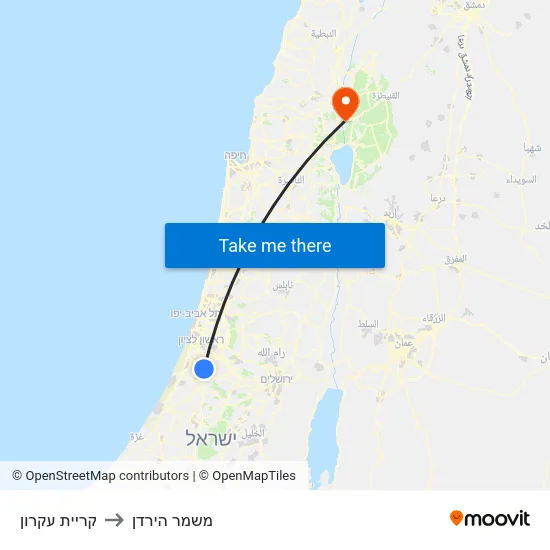 קריית עקרון to משמר הירדן map