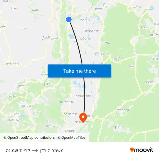 קריית שמונה to משמר הירדן map
