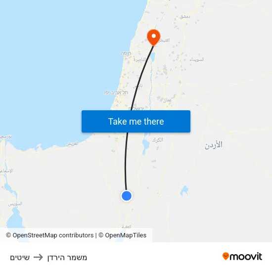 שיטים to משמר הירדן map