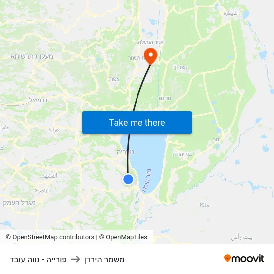 פורייה - נווה עובד to משמר הירדן map