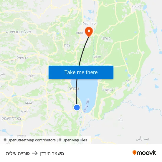 פורייה עילית to משמר הירדן map