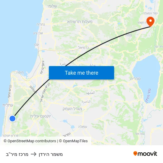 מרכז מיר''ב to משמר הירדן map