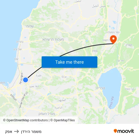 אפק to משמר הירדן map