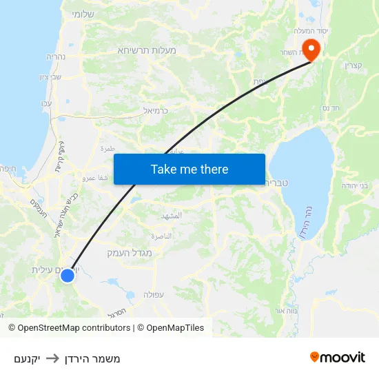 יקנעם to משמר הירדן map