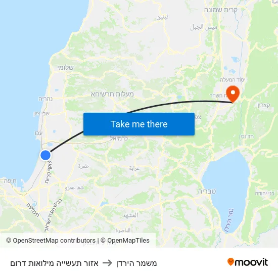 אזור תעשייה מילואות דרום to משמר הירדן map