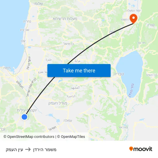 עין העמק to משמר הירדן map
