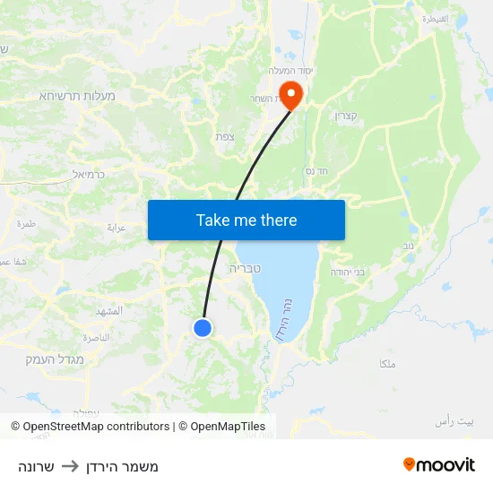 שרונה to משמר הירדן map