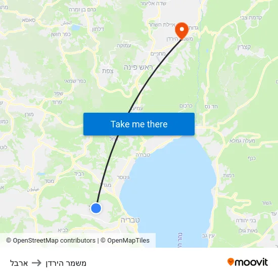 ארבל to משמר הירדן map