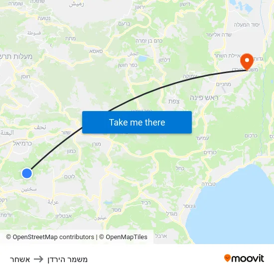 אשחר to משמר הירדן map