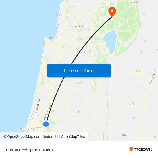 חורשים to משמר הירדן map