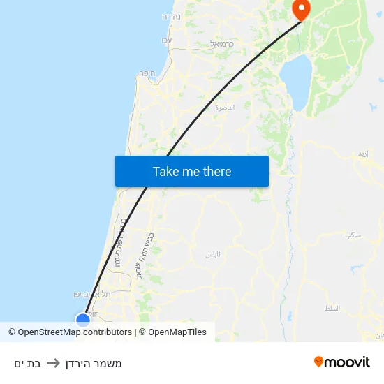 בת ים to משמר הירדן map
