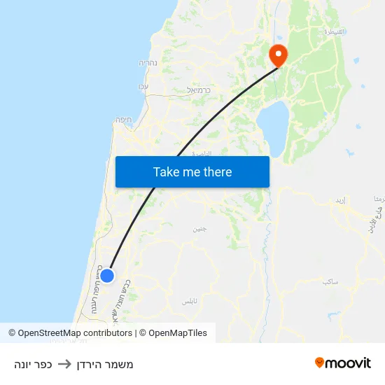 כפר יונה to משמר הירדן map