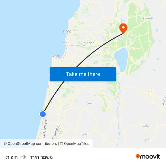 חופית to משמר הירדן map