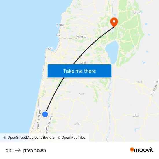 ינוב to משמר הירדן map