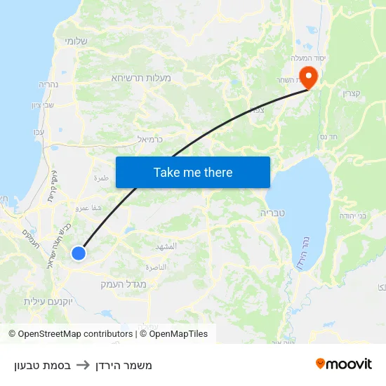 בסמת טבעון to משמר הירדן map