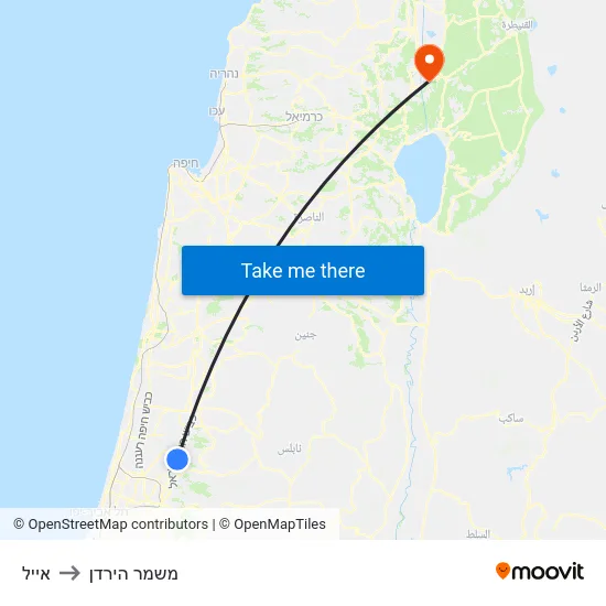 אייל to משמר הירדן map