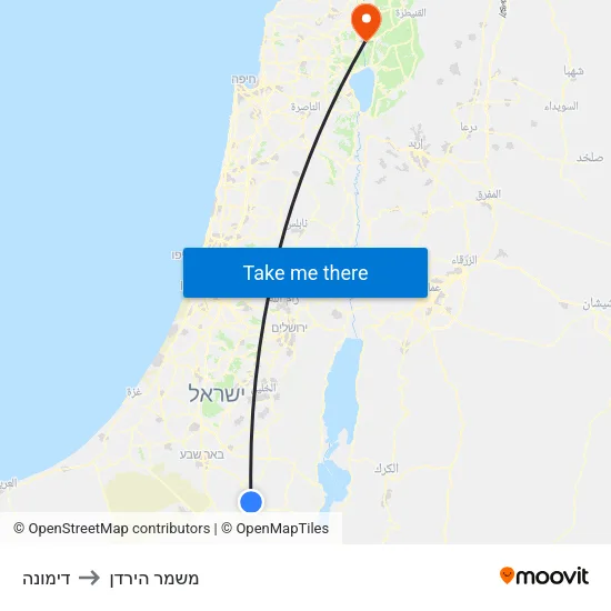 דימונה to משמר הירדן map