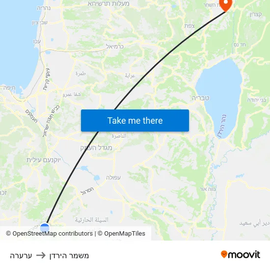 ערערה to משמר הירדן map