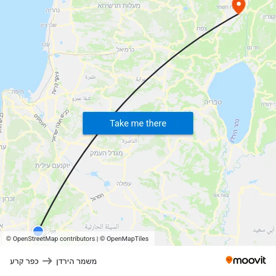 כפר קרע to משמר הירדן map