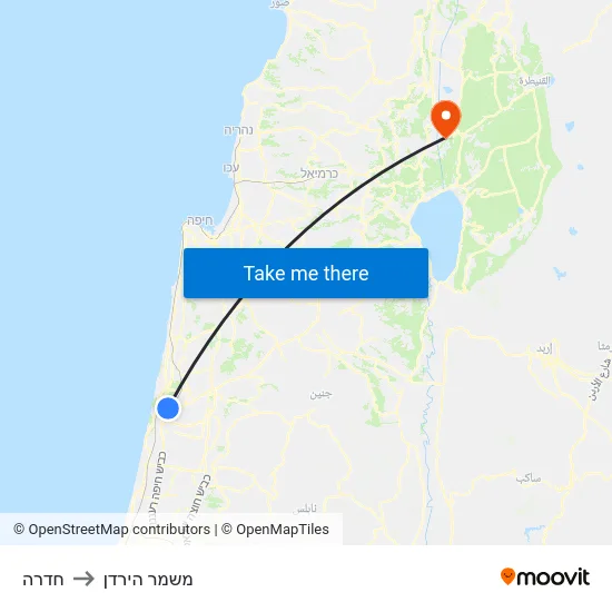חדרה to משמר הירדן map