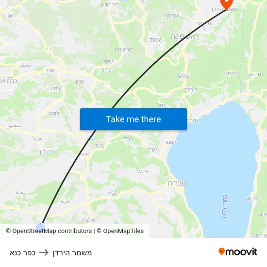 כפר כנא to משמר הירדן map