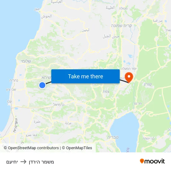 יחיעם to משמר הירדן map