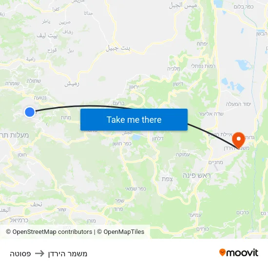 פסוטה to משמר הירדן map